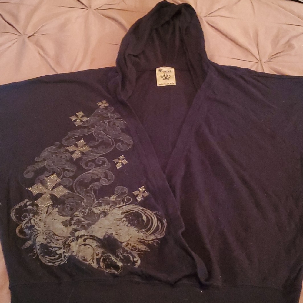 Light weight vocal cross wrap hoodie.